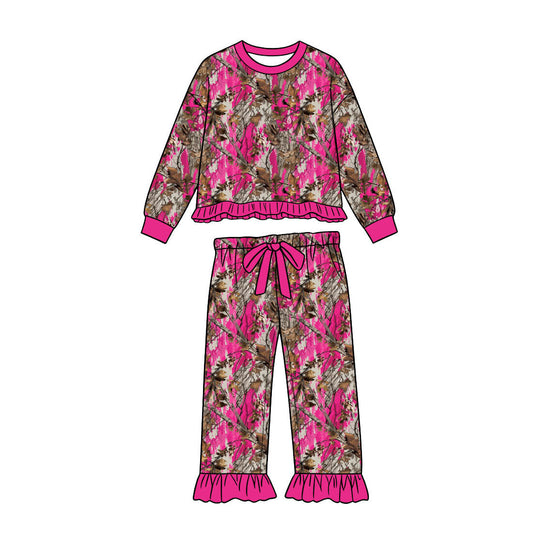 Preorder MOQ 5 pcs GLP3915 Hunting Leaves Camo Ruffles Girls Set