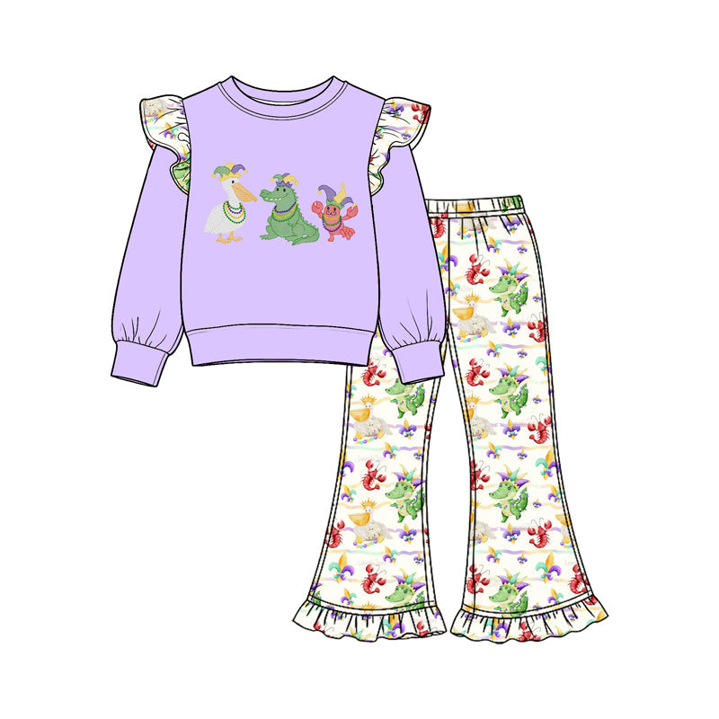 Preorder MOQ 5 pcs Each Style Mardi Gras Crawfish Print Ruffles Kids Matching Clothes