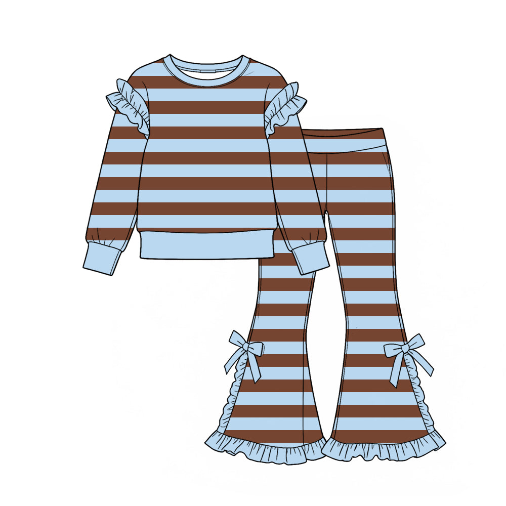 Preorder MOQ 5 pcs Each Style Leopard Dots Stripe Ruffles Girls Set Kids Matching Clothes