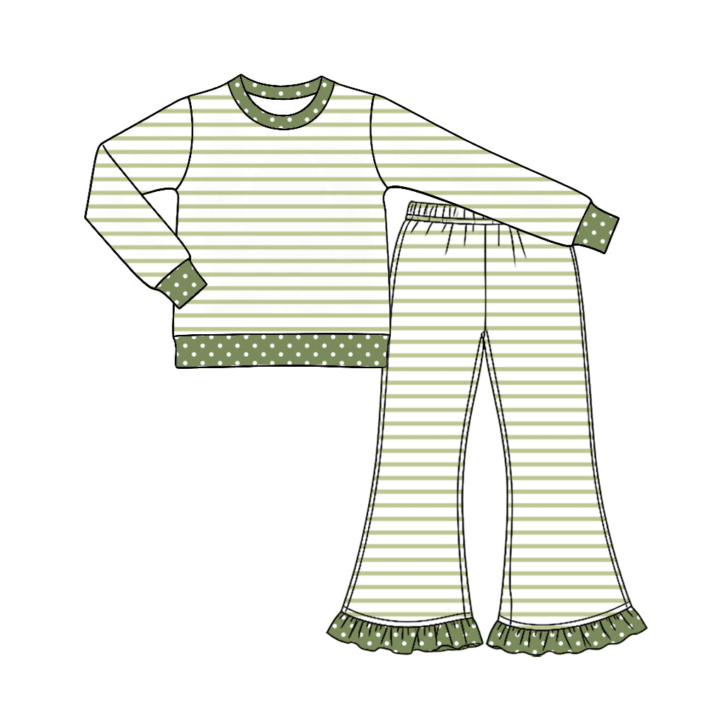Preorder MOQ 5 pcs Each Style Stripe Dots Ruffles Girls Set Kids Matching Clothes