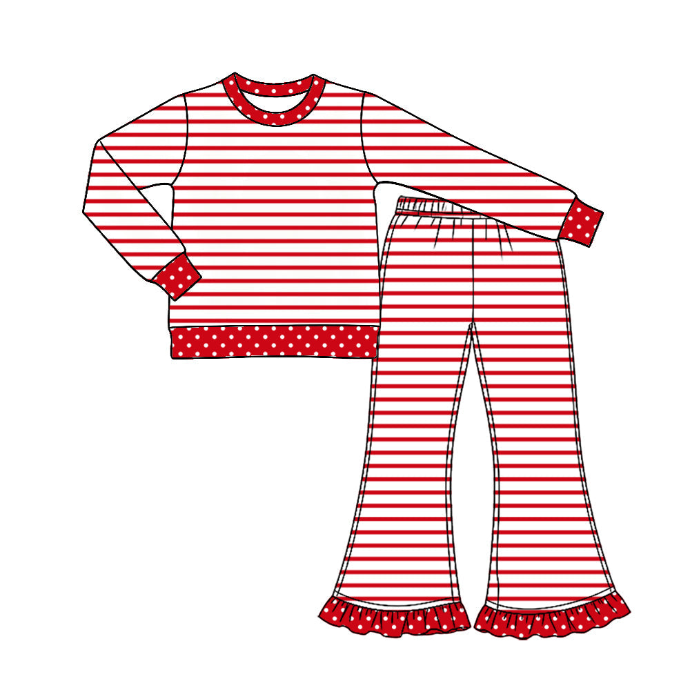 Preorder MOQ 5 pcs Each Style Stripe Dots Ruffles Girls Set Kids Matching Clothes