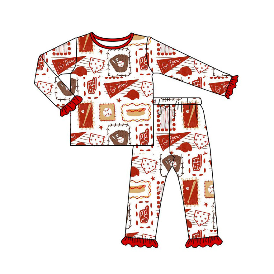 Preorder MOQ 5 pcs Each Style GO TEAM Baseball Print Pajamas Kids Matching Clothes