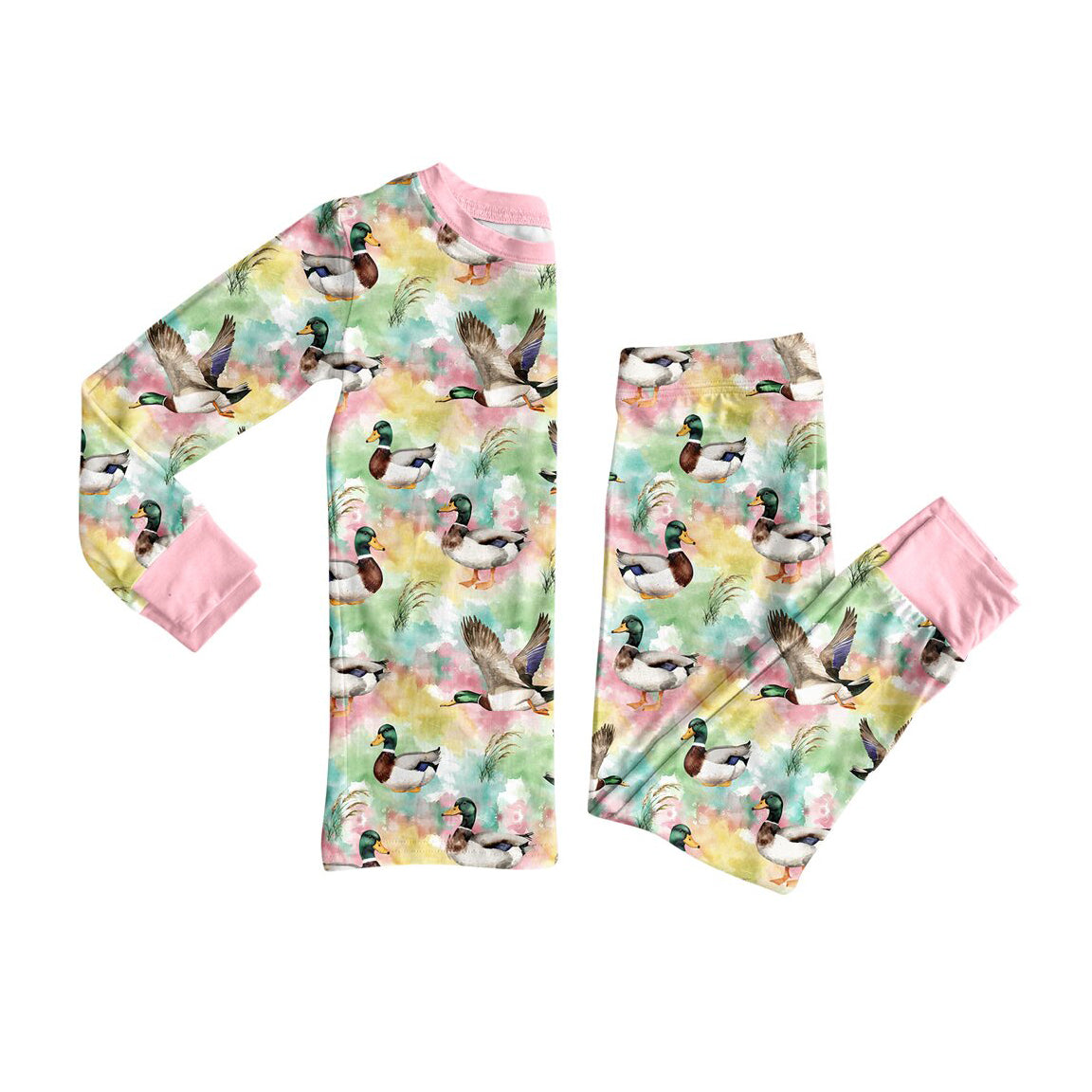 Preorder MOQ 5 pcs Each Style Mallard Ducks Camo Pink Pajamas Kids Matching Clothes