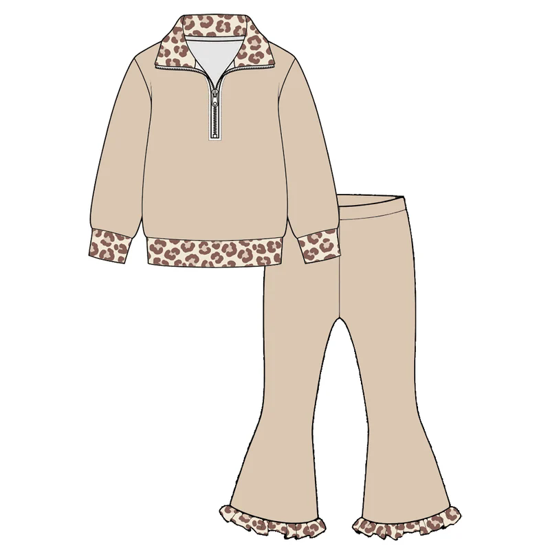 Preorder MOQ 5 pcs Each Style Polo Pullover Ruffle Flared Pants Girls Set Kids Matching Clothes