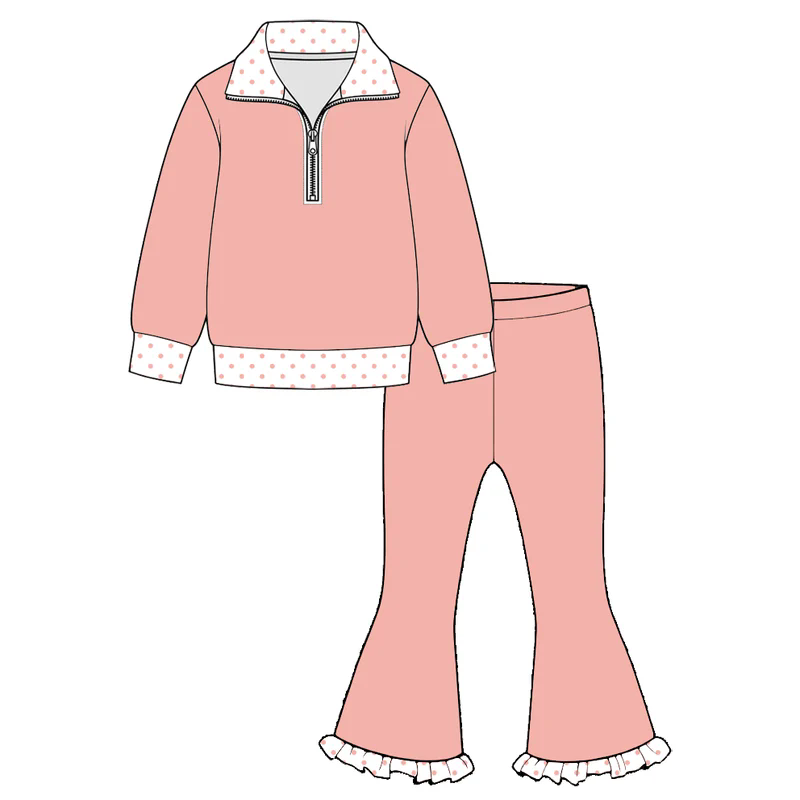 Preorder MOQ 5 pcs Each Style Polo Pullover Ruffle Flared Pants Girls Set Kids Matching Clothes