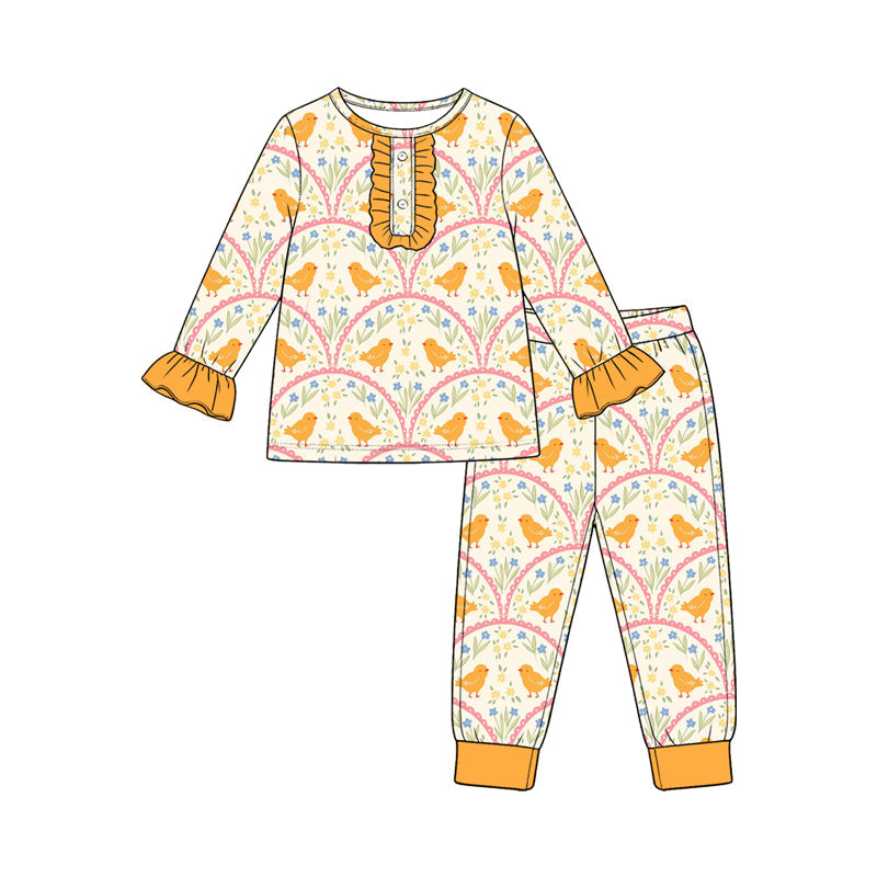 Preorder MOQ 5 pcs Each Style Chick Flower Orange Kids Matching Clothes
