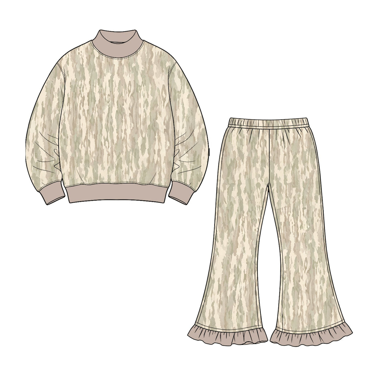 Preorder MOQ 5 pcs GLP3988 Hunting Camo Middle Neckline Girls Set