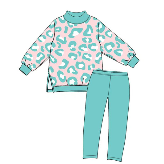 Preorder MOQ 5 pcs GLP3990 Leopard Blue Green Yoga Girls Set