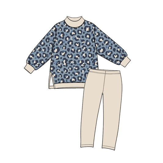 Preorder MOQ 5 pcs GLP3996 Blue Leopard Yoga Girls Set