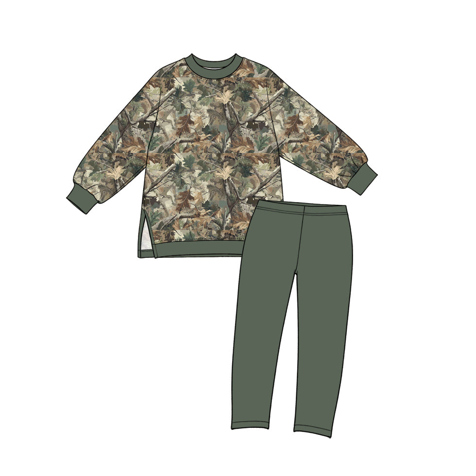 Preorder MOQ 5 pcs GLP3998 Hunting Leaves Camo Green Yoga Girls Set
