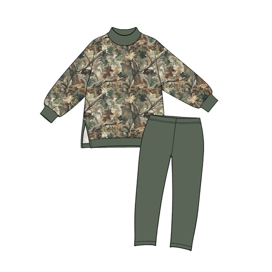 Preorder MOQ 5 pcs GLP3998 Hunting Leaves Camo Green Yoga Girls Set