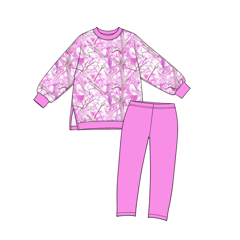Preorder MOQ 5 pcs GLP3999 Hunting Leaves Camo Rose Red Yoga Girls Set