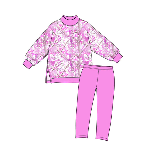 Preorder MOQ 5 pcs GLP3999 Hunting Leaves Camo Rose Red Yoga Girls Set
