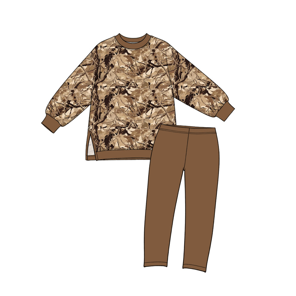 Preorder MOQ 5 pcs GLP4000 Hunting Leaves Brown Yoga Girls Set