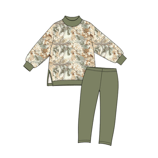 Preorder MOQ 5 pcs GLP4001 Hunting Leaves Gray Green Yoga Girls Set