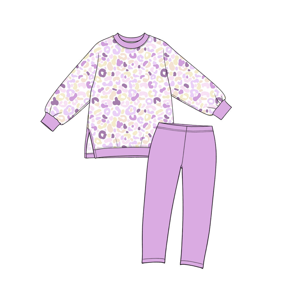 Preorder MOQ 5 pcs GLP4003 Leopard Light Purple Yoga Girls Set