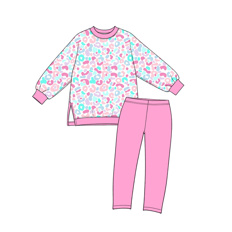 Preorder MOQ 5 pcs GLP4005 Leopard Pink Yoga Girls Set