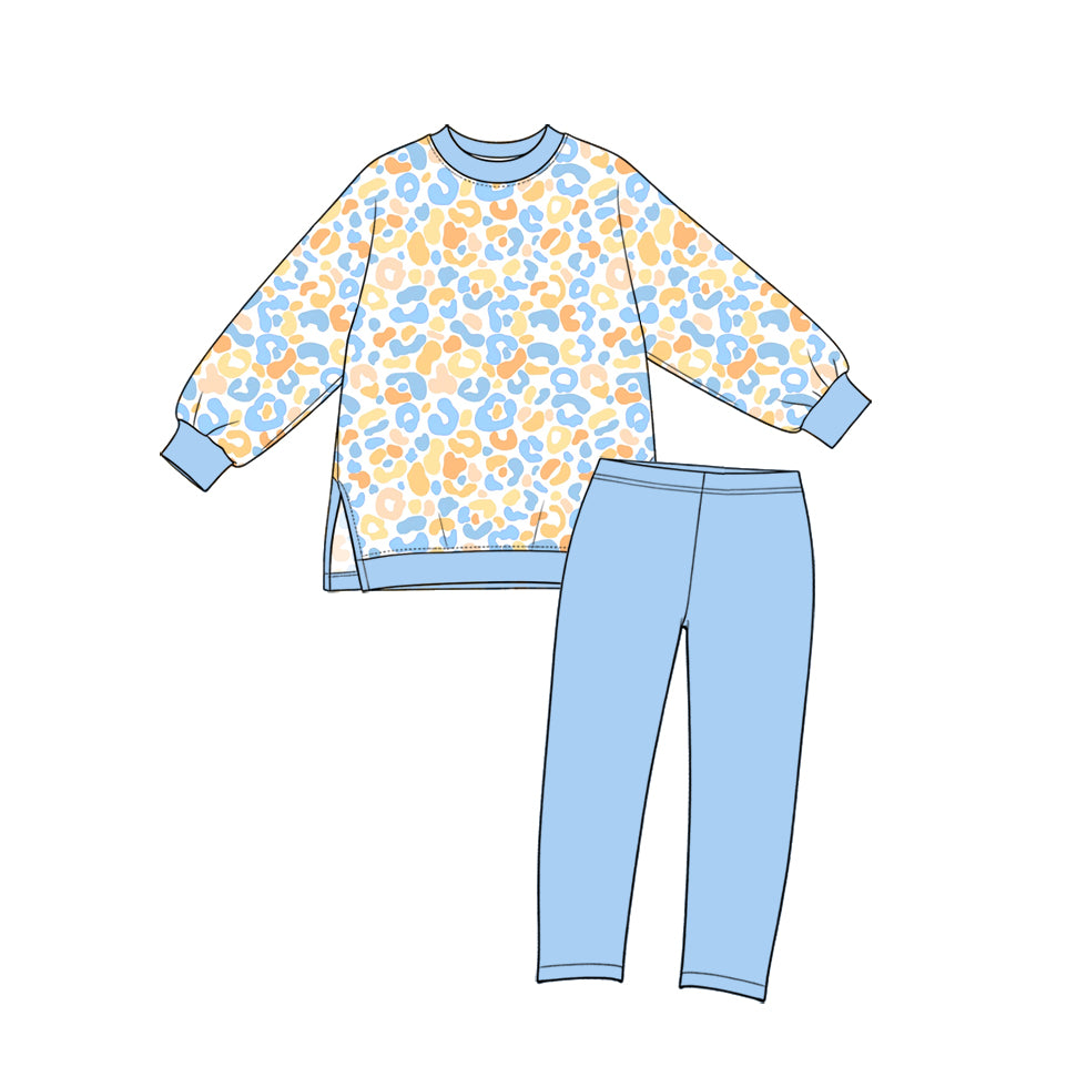 Preorder MOQ 5 pcs GLP4006 Leopard Blue Yoga Girls Set
