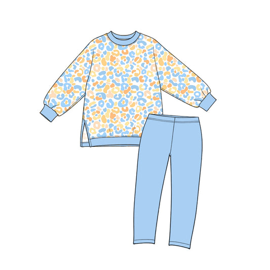 Preorder MOQ 5 pcs GLP4006 Leopard Blue Yoga Girls Set