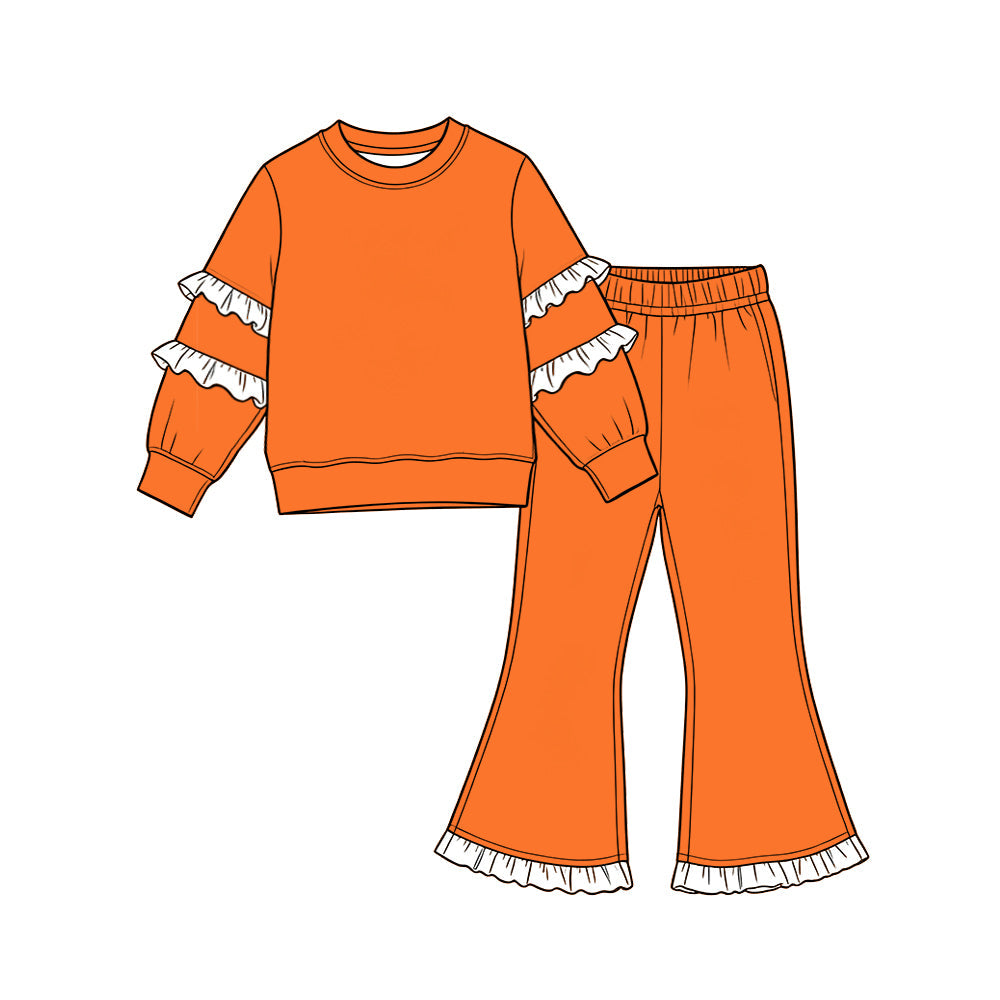 Preorder MOQ 5 pcs Each Style Solid Color Ruffles Kids Matching Clothes