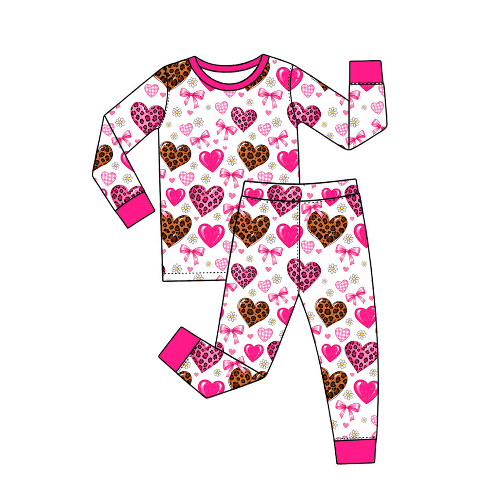 Preorder MOQ 5 pcs Each Style Valentine's Day Love Leopard Bows Rose Red Kids Matching Clothes