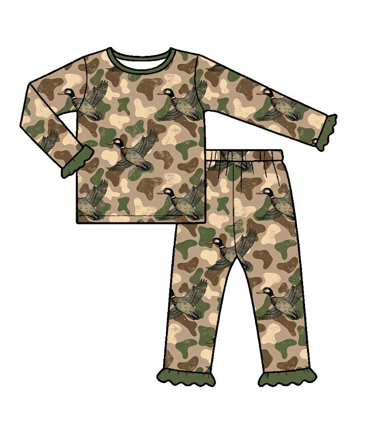 Preorder MOQ 5 pcs Each Style Hunting Camo Ducks Bows Kids Matching Clothes