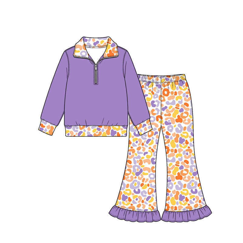 Preorder MOQ 5 pcs Each Style Colorful Leopard Ruffle Kids Matching Clothes
