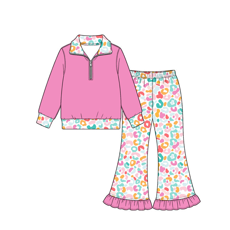 Preorder MOQ 5 pcs Each Style Colorful Leopard Ruffle Kids Matching Clothes