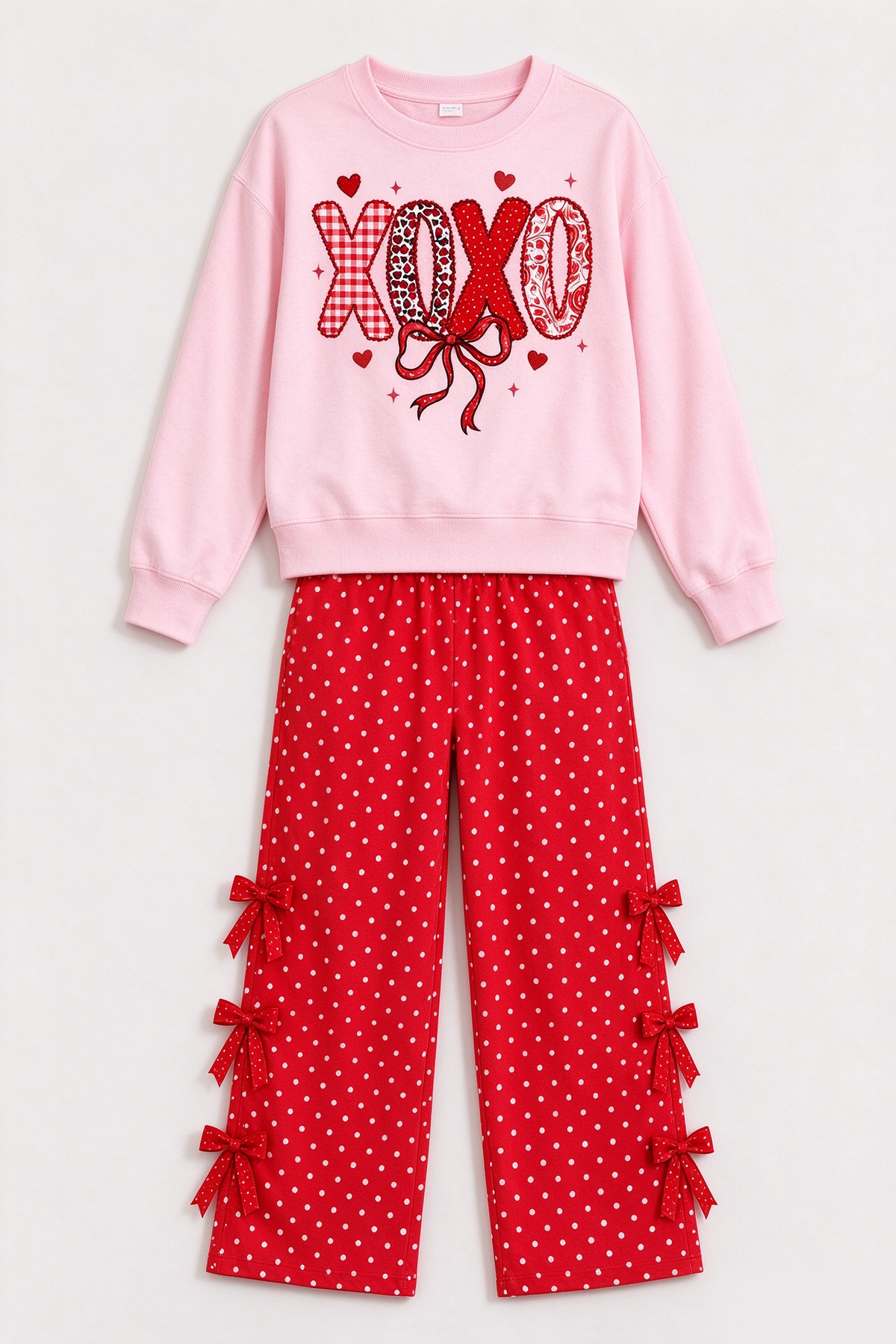 Preorder MOQ 5 pcs GLP4079 Valentine's Day Love Dots Bows Red Girls Set