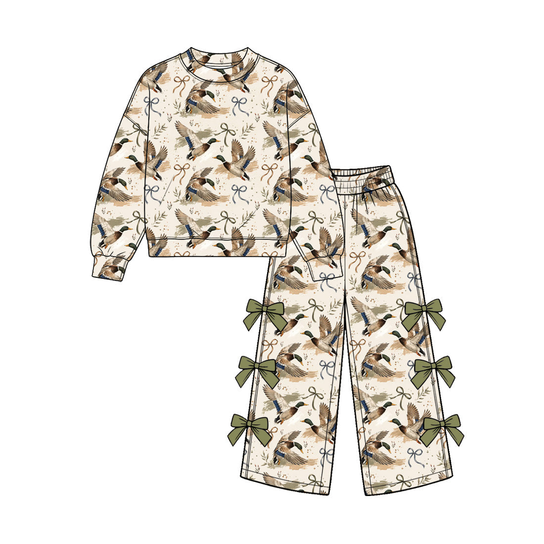 Preorder MOQ 5 pcs Each Style Mallard Ducks Bows Kids Matching Clothes