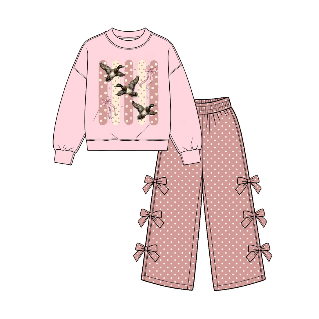 Preorder MOQ 5 pcs Each Style Mallard Ducks Bows Kids Matching Clothes