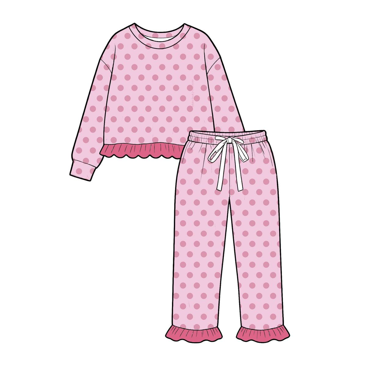 Preorder MOQ 5 pcs GLP4092 Dots Pink Ruffles Girls Set