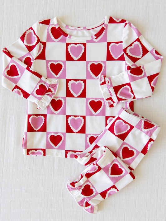 Preorder MOQ 5 pcs GLP4097 Valentine's Day Love Plaid Girls Set