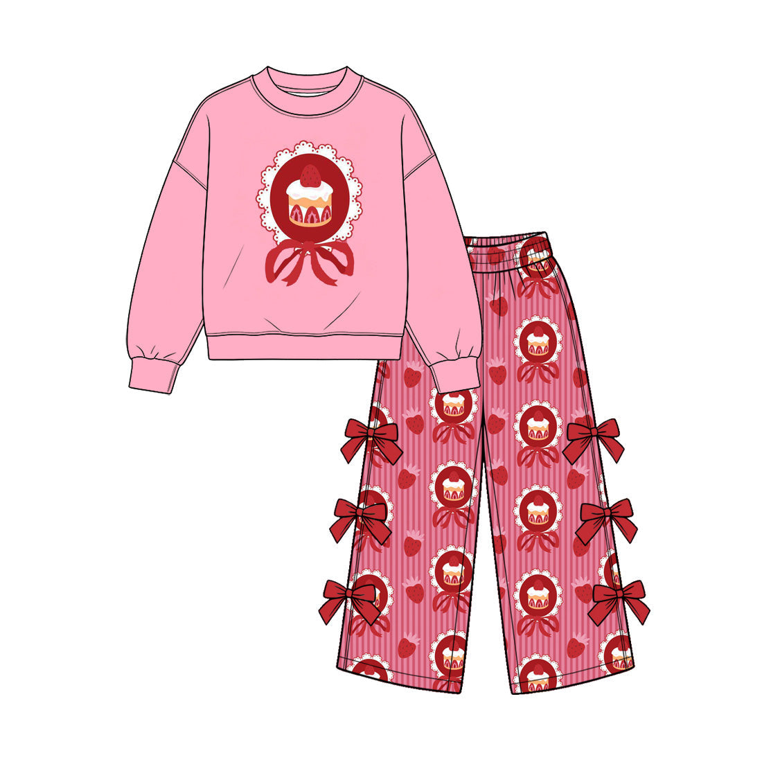 Preorder MOQ 5 pcs Each Style Happy Birthday Cake Bows Strawberry Kids Matching Clothes