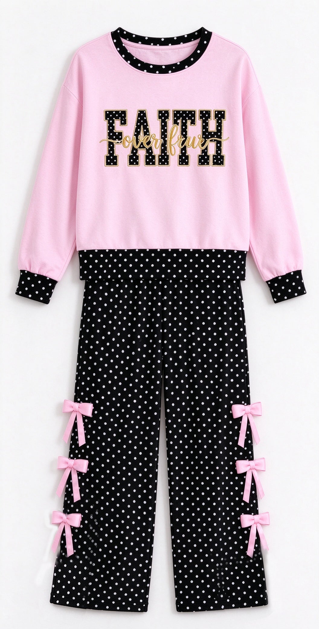 Preorder MOQ 5 pcs Each Style Letter Dots Leopard Bows Kids Matching Clothes