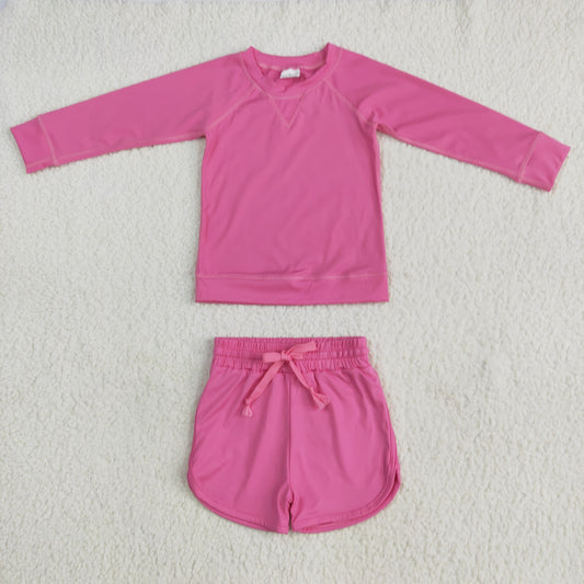 GLS0004 Kids Yoga Set Pure Rose Red Long Sleeve Shorts Sets Girls Boutique Outfits 202505 RTS