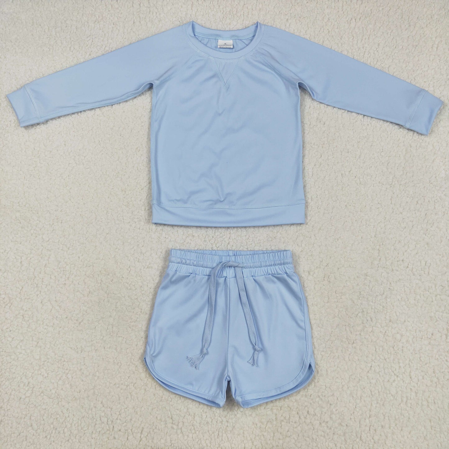 GLS0006 Kids Yoga Set Pure Light Blue Long Sleeve Shorts Sets Girls Boutique Outfits 202505 RTS