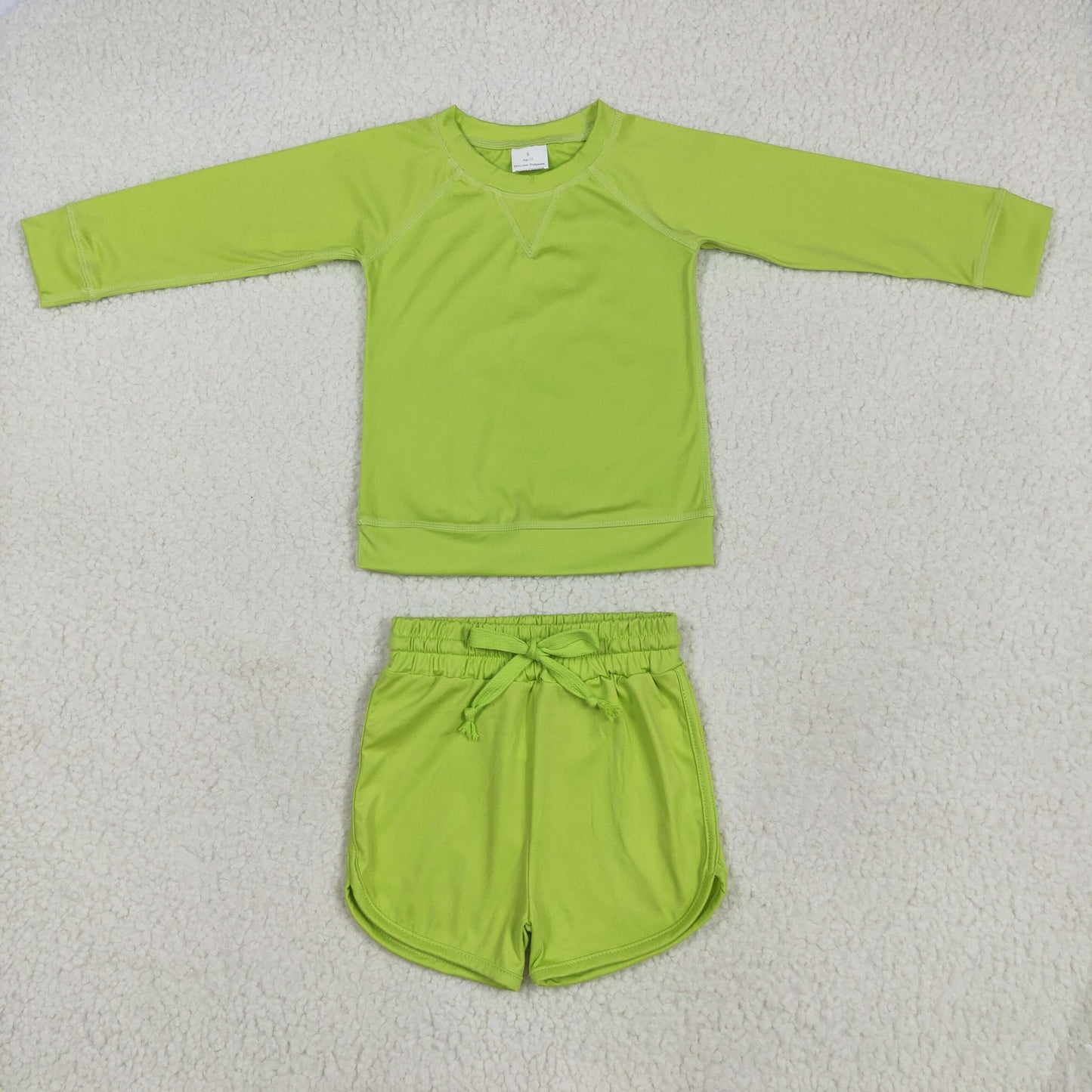GLS0007 Kids Yoga Set Pure Yellow Green Long Sleeve Shorts Sets Girls Boutique Outfits 202505 RTS