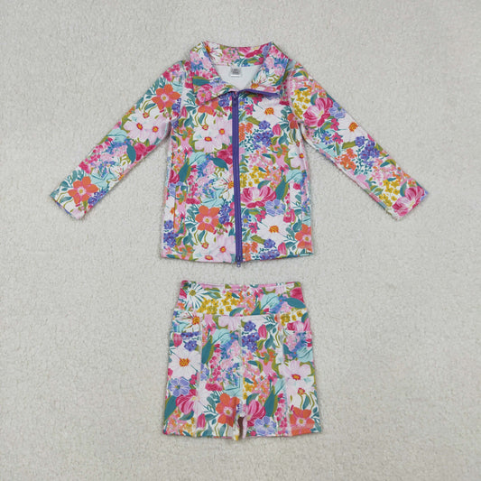 GLS0012 Girls Boutique Yoga Sets Rose Red Flower Stand-Up  Zippy Long Sleeve Shorts 202509 RTS