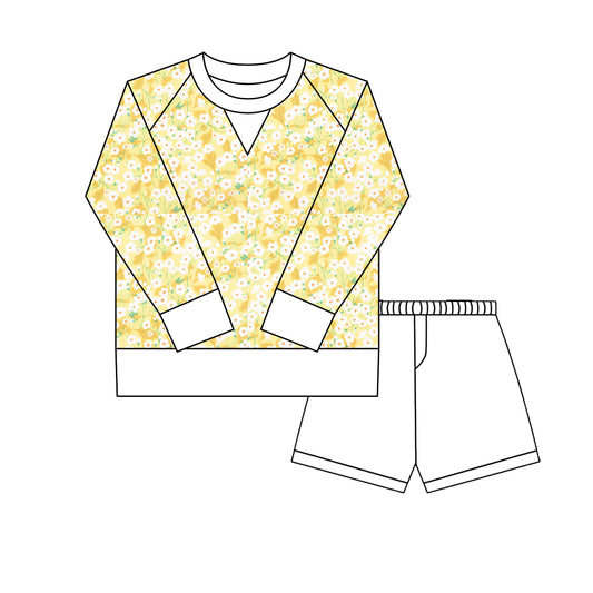 MOQ 8 Preorder GLS0022 Floral Yellow Yoga Long Sleeve Shorts Girls Set 202509