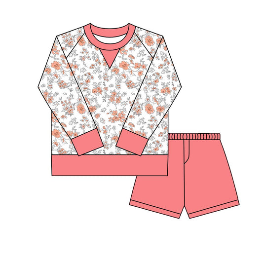 MOQ 8 Preorder GLS0023 Floral Pink Yoga Long Sleeve Shorts Girls Set 202509