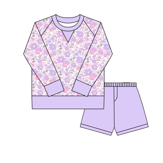 MOQ 8 Preorder GLS0024 Floral Purple Yoga Long Sleeve Shorts Girls Set 202509
