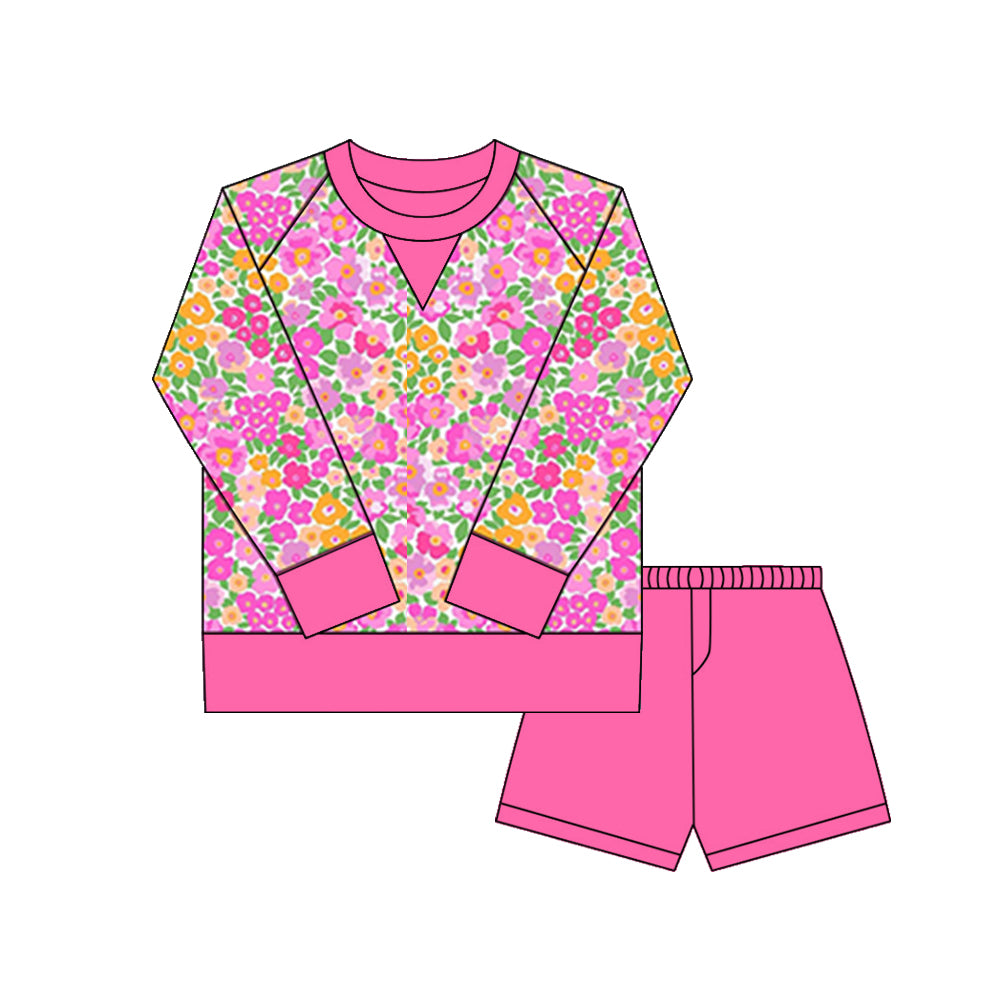 MOQ 8 Preorder GLS0028 Flower Rose Red Yoga Long Sleeve Shorts Girls Set 202509