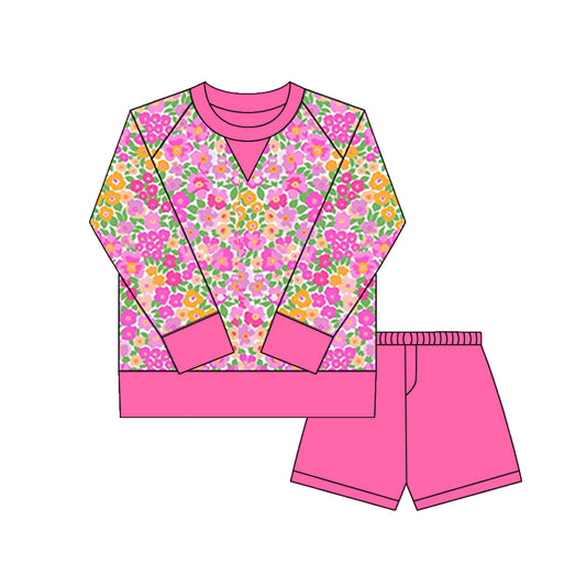 MOQ 8 Preorder GLS0028 Flower Rose Red Yoga Long Sleeve Shorts Girls Set 202509