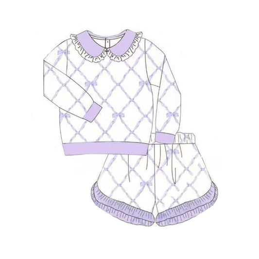 MOQ 8 preorder GLS0032 Mardi Gras Lace Ruffle Doll Collar Long-Sleeved Shorts Girls Set 202510