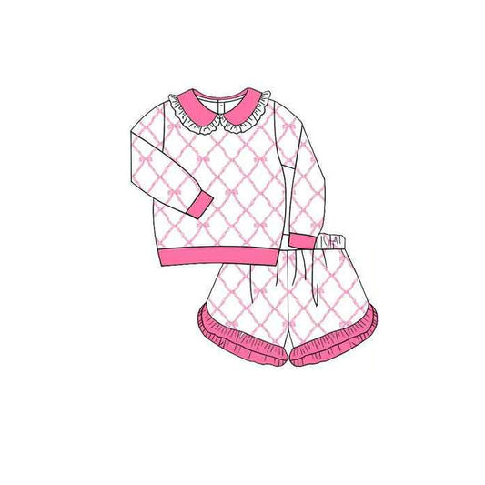 MOQ 5 preorder GLS0035 Flower Rose Red Ruffle Doll Collar Long-Sleeved Shorts Girls Set 202510