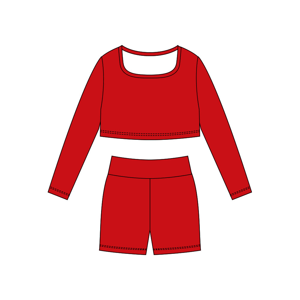 MOQ 5 Preorder GLS0039 Solid Red Yoga Long Sleeve Shorts Girls Set 202510
