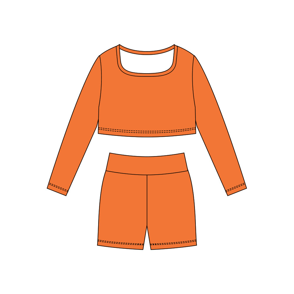 MOQ 5 Preorder GLS0043 Solid Orange Yoga Long Sleeve Shorts Girls Set 202510