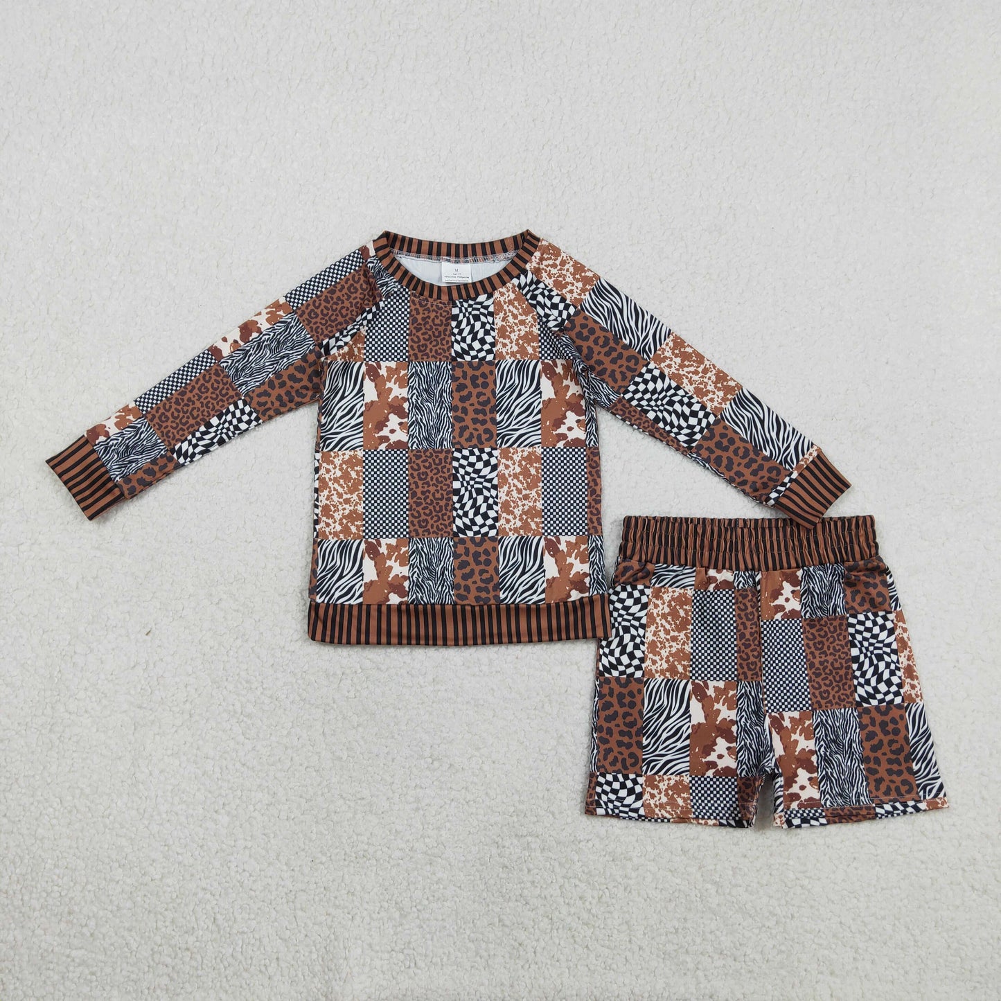 GLS0079 Cowgirl Leopard Plaid Brown Long Sleeve Shorts Girls Sets 202601 RTS