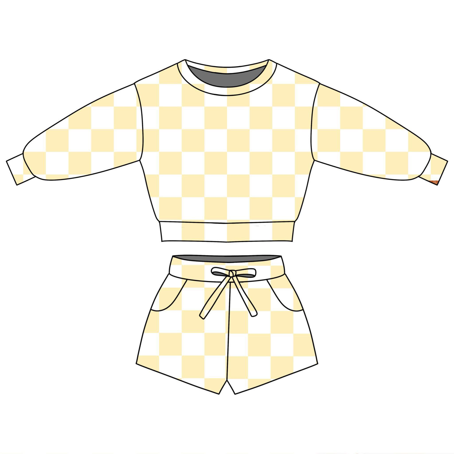 MOQ 5 PCS Preorder GLS0084 Yellow Plaid Long Sleeve Shorts Girls Sets 202601